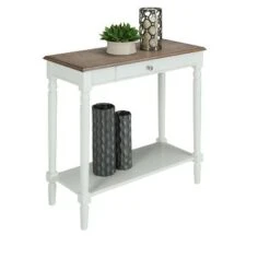 French Country Hall Table with Drawer/Shelf Driftwood/White - Breighton Home