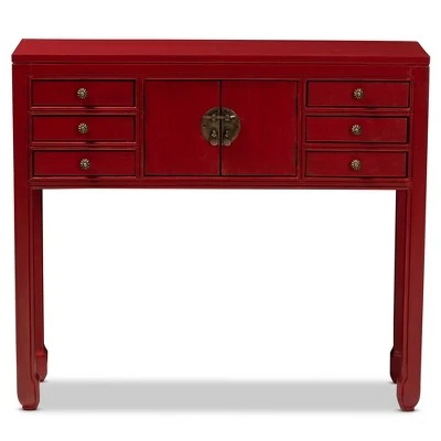 Melodie 6 Drawer Console Table Red - Baxton Studio 3 Melodie 6 Drawer Console Table Red - Baxton Studio