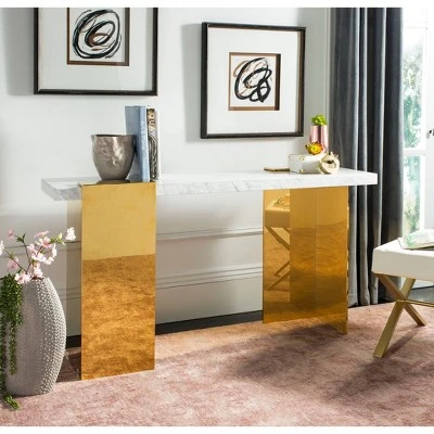 Mycha Marble Console Table White/Gold - Safavieh 3 Mycha Marble Console Table White/Gold - Safavieh