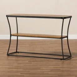 Akram Rustic Wood and Metal Console Table Walnut/Black - Baxton Studio -Console Tables Sales unnamed file 2966