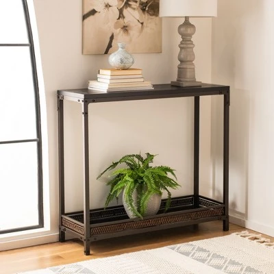 Dinesh Console With Storage Shelf - Black/Dark Walnut - Safavieh 3 Dinesh Console With Storage Shelf - Black/Dark Walnut - Safavieh