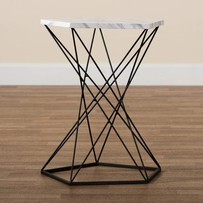 Oberon Metal End Table with Faux Marble Tabletop Black - Baxton Studio 8 Oberon Metal End Table with Faux Marble Tabletop Black - Baxton Studio - Image 6