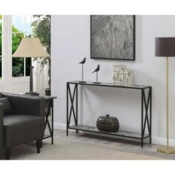 Tucson Console Table with Shelf Gray Faux Marble/Black - Breighton Home