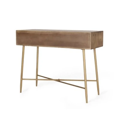 Tuttle Rustic Glam Console Table with Wicker Accents Walnut/Natural/Antique Gold - Christopher Knight Home 5 Tuttle Rustic Glam Console Table with Wicker Accents Walnut/Natural/Antique Gold - Christopher Knight Home - Image 3