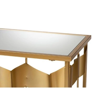 Vega Glam with Luxe Metal and Mirrored Glass Geometric Console Table Gold - Baxton Studio 4 Vega Glam with Luxe Metal and Mirrored Glass Geometric Console Table Gold - Baxton Studio - Image 2