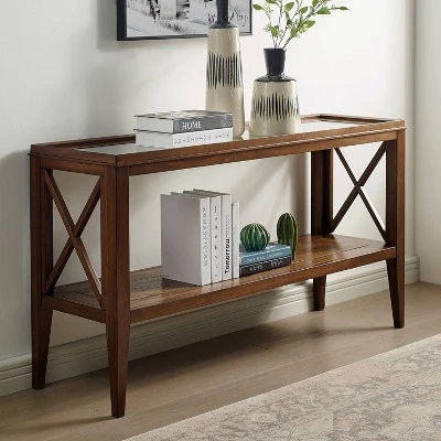 Mabel Tempered Glass Top Sofa Table - HOMES: Inside + Out Dark Oak 3 Mabel Tempered Glass Top Sofa Table - HOMES: Inside + Out Dark Oak
