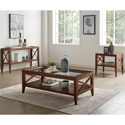 Mabel Tempered Glass Top Sofa Table - HOMES: Inside + Out Dark Oak 4 Mabel Tempered Glass Top Sofa Table - HOMES: Inside + Out Dark Oak - Image 2