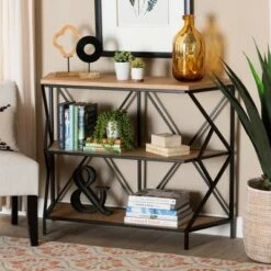 Logan Metal 3 Tier Console Table Brown/Black - Baxton Studio 12 Logan Metal 3 Tier Console Table Brown/Black - Baxton Studio -Console Tables Sales unnamed file 3264