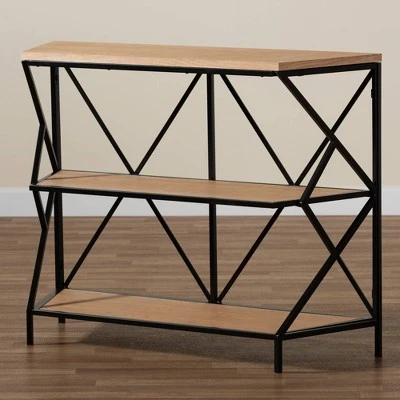 Logan Metal 3 Tier Console Table Brown/Black - Baxton Studio 8 Logan Metal 3 Tier Console Table Brown/Black - Baxton Studio - Image 6