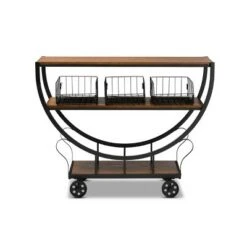 Frieda Industrial Farmhouse Wood and Black Metal Console Cart Walnut Brown - Baxton Studio
