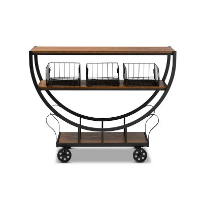 Frieda Industrial Farmhouse Wood and Black Metal Console Cart Walnut Brown - Baxton Studio 3 Frieda Industrial Farmhouse Wood and Black Metal Console Cart Walnut Brown - Baxton Studio