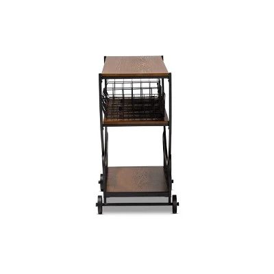 Frieda Industrial Farmhouse Wood and Black Metal Console Cart Walnut Brown - Baxton Studio 4 Frieda Industrial Farmhouse Wood and Black Metal Console Cart Walnut Brown - Baxton Studio - Image 2
