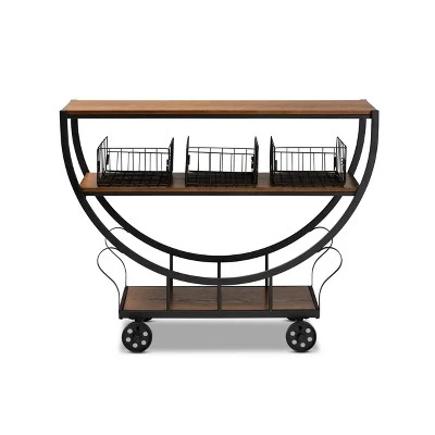 Frieda Industrial Farmhouse Wood and Black Metal Console Cart Walnut Brown - Baxton Studio 5 Frieda Industrial Farmhouse Wood and Black Metal Console Cart Walnut Brown - Baxton Studio - Image 3