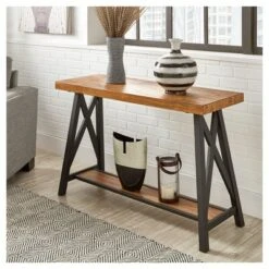 Lanshire Rustic Industrial Metal & Wood Entry Console Table - Inspire Q Brown -Console Tables Sales unnamed file 330