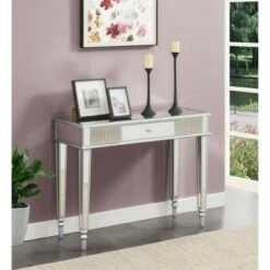 French Country 1 Drawer Mirrored Desk Console Table Silver - Breighton Home