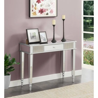 French Country 1 Drawer Mirrored Desk Console Table Silver - Breighton Home 3 French Country 1 Drawer Mirrored Desk Console Table Silver - Breighton Home
