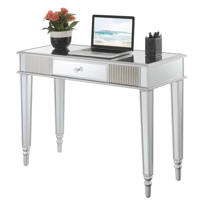 French Country 1 Drawer Mirrored Desk Console Table Silver - Breighton Home 4 French Country 1 Drawer Mirrored Desk Console Table Silver - Breighton Home - Image 2