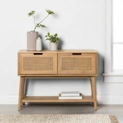 Hearth & Hand W/Magnolia Furniture Wood & Cane Console Table with Pull-Down Drawers - Hearth & Hand™ with Magnolia Black