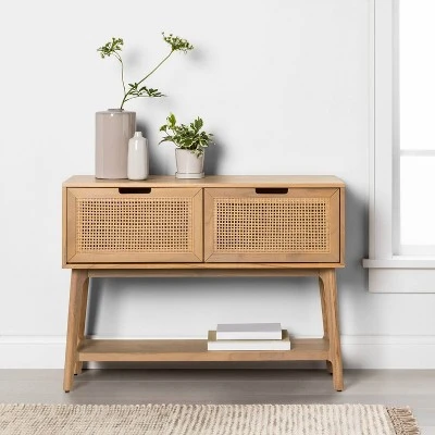 Hearth & Hand W/Magnolia Furniture Wood & Cane Console Table with Pull-Down Drawers - Hearth & Hand™ with Magnolia Black 3 Hearth & Hand W/Magnolia Furniture Wood & Cane Console Table with Pull-Down Drawers - Hearth & Hand™ with Magnolia Black