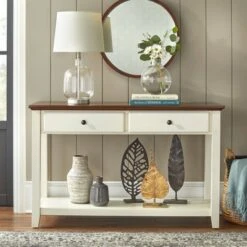 Charleston Sofa Table Off White/Chestnut - Buylateral