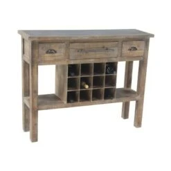 Olivia & May Farmhouse Wooden Wine Console with Drawers Brown - Olivia & May
