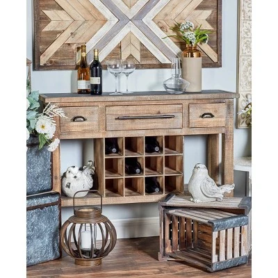 Olivia & May Farmhouse Wooden Wine Console with Drawers Brown - Olivia & May 4 Olivia & May Farmhouse Wooden Wine Console with Drawers Brown - Olivia & May - Image 2