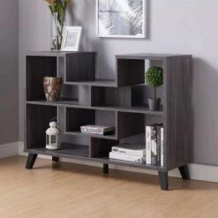 Alitano 6 Shelf Console Table Distressed Gray - miBasics