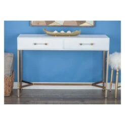 Metal and Wood Rectangular Console Table White - Olivia & May -Console Tables Sales unnamed file 3732