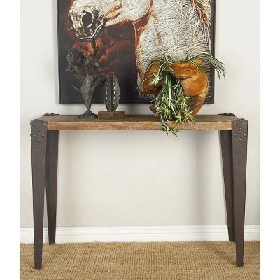 Olivia & May Industrial Iron and Wood Distressed Console Table Brown - Olivia & May 3 Olivia & May Industrial Iron and Wood Distressed Console Table Brown - Olivia & May