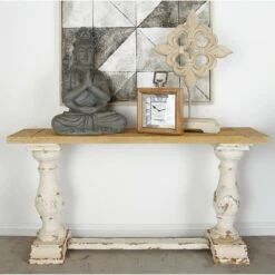 Olivia & May Vintage Wood Console Table White - Olivia & May