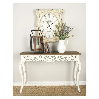 Wood Parisian Design Floral Ornate Detailing Console Table White - Olivia & May 4 Wood Parisian Design Floral Ornate Detailing Console Table White - Olivia & May - Image 2
