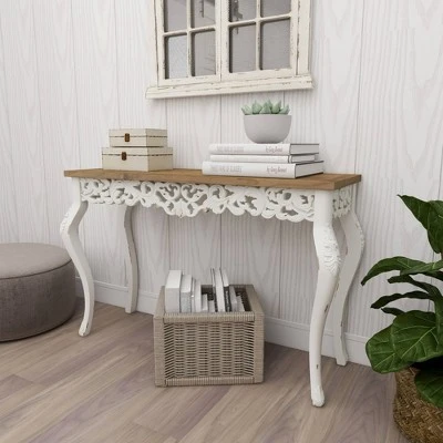 Wood Parisian Design Floral Ornate Detailing Console Table White - Olivia & May 5 Wood Parisian Design Floral Ornate Detailing Console Table White - Olivia & May - Image 3