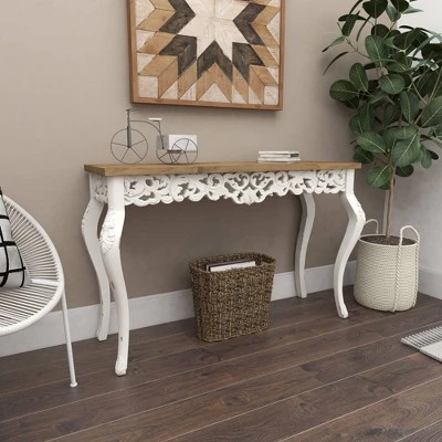 Wood Parisian Design Floral Ornate Detailing Console Table White - Olivia & May 6 Wood Parisian Design Floral Ornate Detailing Console Table White - Olivia & May - Image 4
