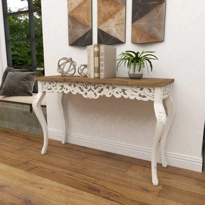 Wood Parisian Design Floral Ornate Detailing Console Table White - Olivia & May 8 Wood Parisian Design Floral Ornate Detailing Console Table White - Olivia & May - Image 6