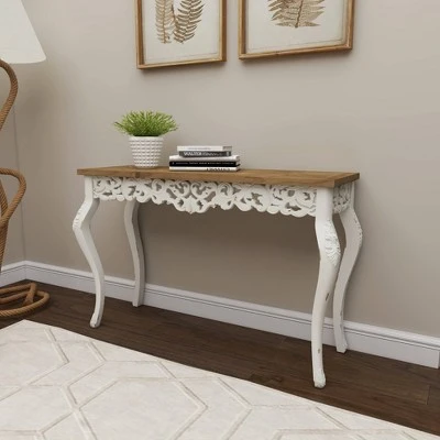 Wood Parisian Design Floral Ornate Detailing Console Table White - Olivia & May 9 Wood Parisian Design Floral Ornate Detailing Console Table White - Olivia & May - Image 7