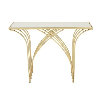 Metal and Mirror Art Deco Console Table Gold - Olivia & May 6 Metal and Mirror Art Deco Console Table Gold - Olivia & May - Image 4