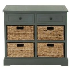Wood Console 4 Wicker Baskets 2 Drawers Blue - Olivia & May -Console Tables Sales unnamed file 3884