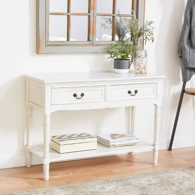 Wood Traditional 2 Drawer Console Table Antique Ivory - Olivia & May 5 Wood Traditional 2 Drawer Console Table Antique Ivory - Olivia & May - Image 3