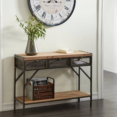 Olivia & May Industrial Console Table with Screen Drawers Brown - Olivia & May 3 Olivia & May Industrial Console Table with Screen Drawers Brown - Olivia & May