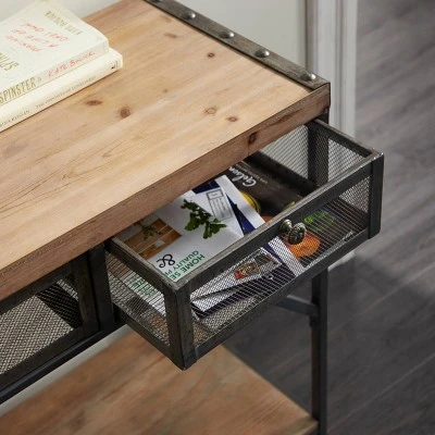 Olivia & May Industrial Console Table with Screen Drawers Brown - Olivia & May 4 Olivia & May Industrial Console Table with Screen Drawers Brown - Olivia & May - Image 2