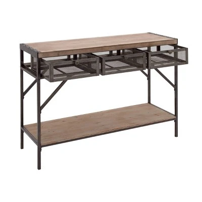 Olivia & May Industrial Console Table with Screen Drawers Brown - Olivia & May 6 Olivia & May Industrial Console Table with Screen Drawers Brown - Olivia & May - Image 4