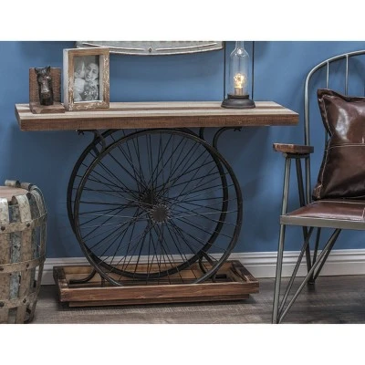 Olivia & May Industrial Wheel Console Table Brown - Olivia & May 3 Olivia & May Industrial Wheel Console Table Brown - Olivia & May