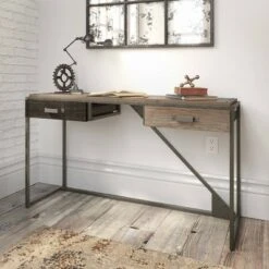 Refinery Console Table with Drawers Rustic Gray/Charred Wood - Bush Furniture