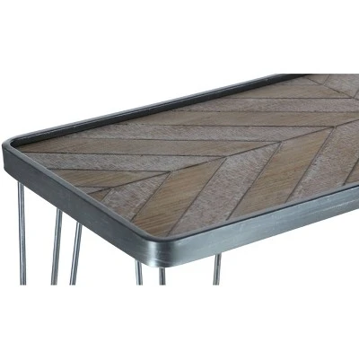 Olivia & May Modern Wood and Iron Chevron Console Table Brown - Olivia & May 5 Olivia & May Modern Wood and Iron Chevron Console Table Brown - Olivia & May - Image 3