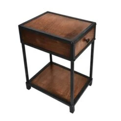 Wooden End Table with Drawer and Open Base Brown and Black - The Urban Port