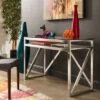 Severin Glass Top Brushed Nickel Sofa and Table Silver - Inspire Q -Console Tables Sales unnamed file 4206