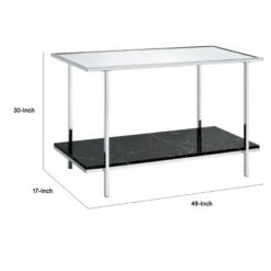 Console Table with Mirror Top and Faux Marble Open Bottom Shelf Silver/Black - Benzara -Console Tables Sales unnamed file 4289