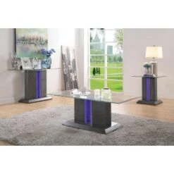 Danziger Pedestal Base Sofa Table with LED Light Gray - miBasics -Console Tables Sales unnamed file 4315