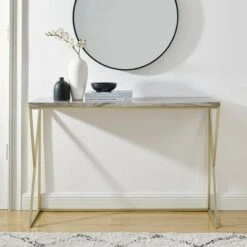 Geo Glam Modern Faux Marble Entry Table - Saracina Home White Faux Marble/black