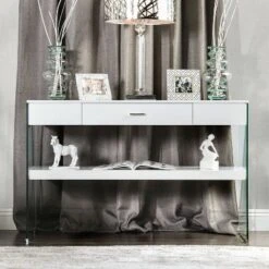Romna Tempered Glass Sofa Table White - miBasics